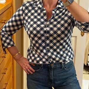 J McGlaughlin: Navy Checkered Stretch shirt M